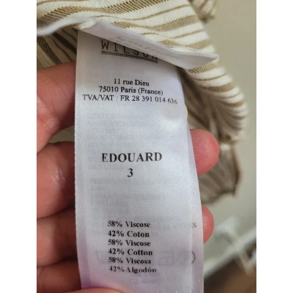 Harris Wilson Edouard Striped Button Shirt Olive Green White Viscose Cotton S - Picture 5 of 8